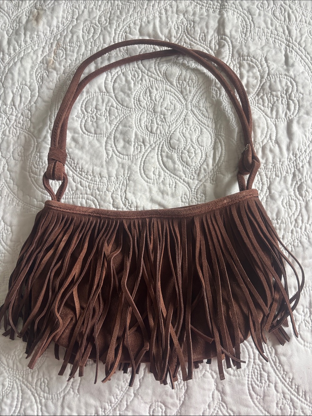 Retro style Suede like Fringe Shoulder Bag in Brown